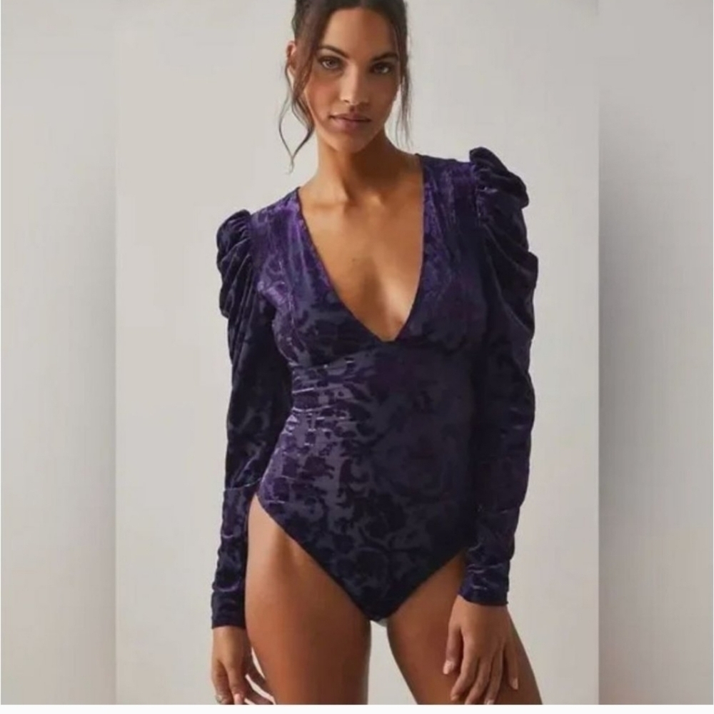 Free People Intimately M Magic Hour Bodysuit Deep Sea Velvet Whimsygoth New